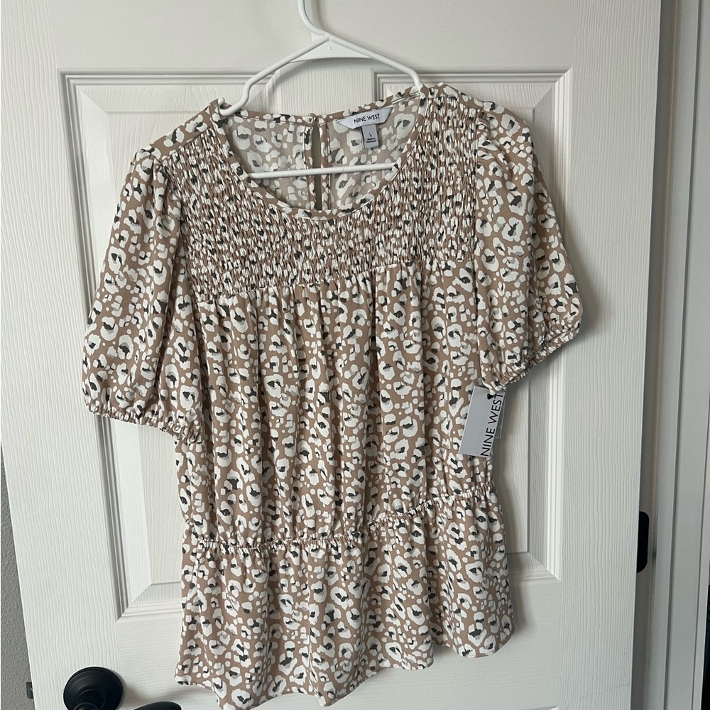 Nine West Brown and White Leopard Print Blouse